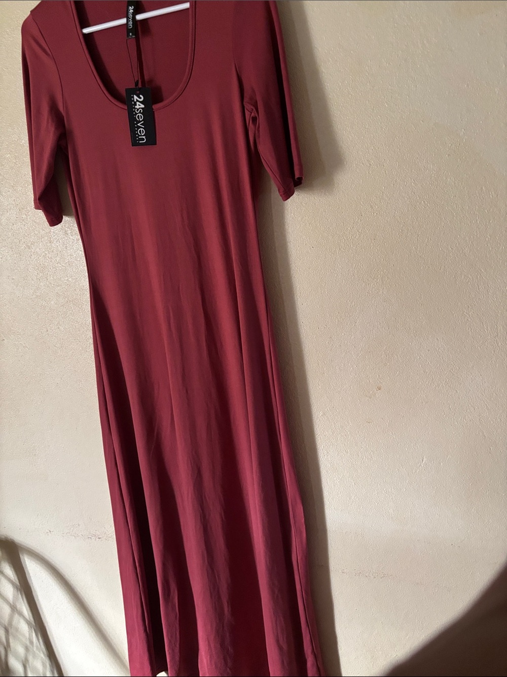Seven7 Wine Scoop Neck Maxi Dress